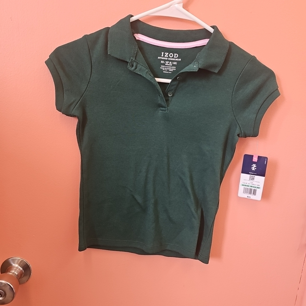 NWT Izod Girls Size XS (6/6X) Forest Green School Uniform Polo Shirt